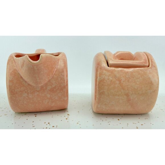 Vintage Art Deco sugar and creamer set, pink speckled ceramic - Picture 5 of 9